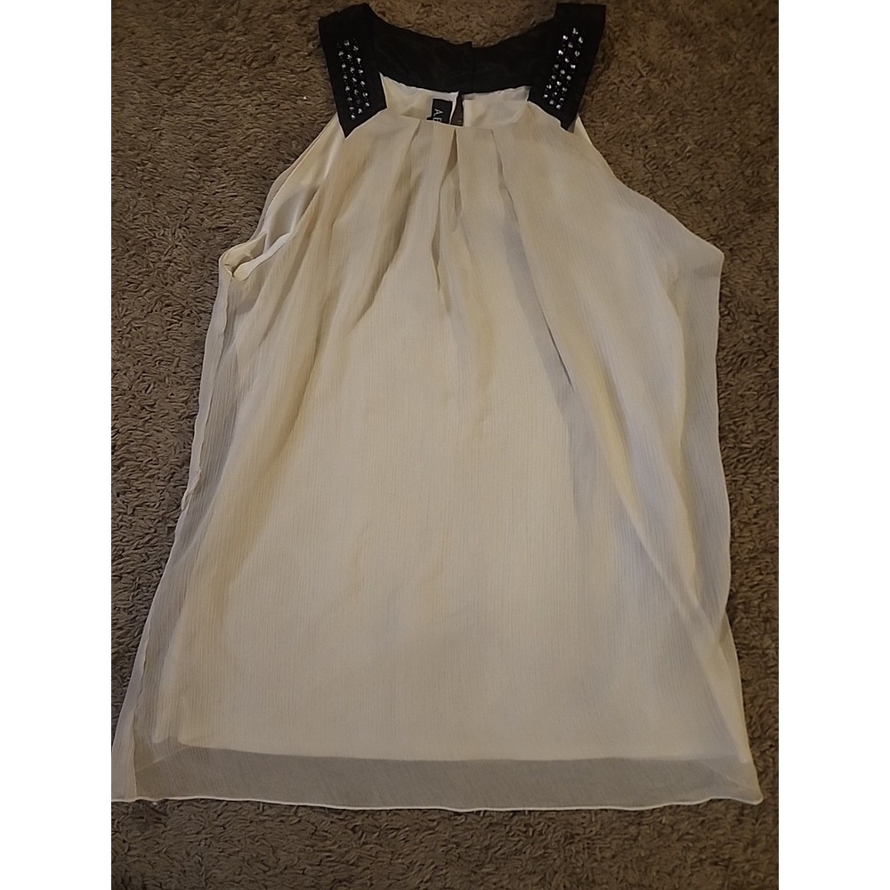 A Byer Women's Sleeveless Lined Jeweled Neckline Tank Top Blouse Ivory Sz Large